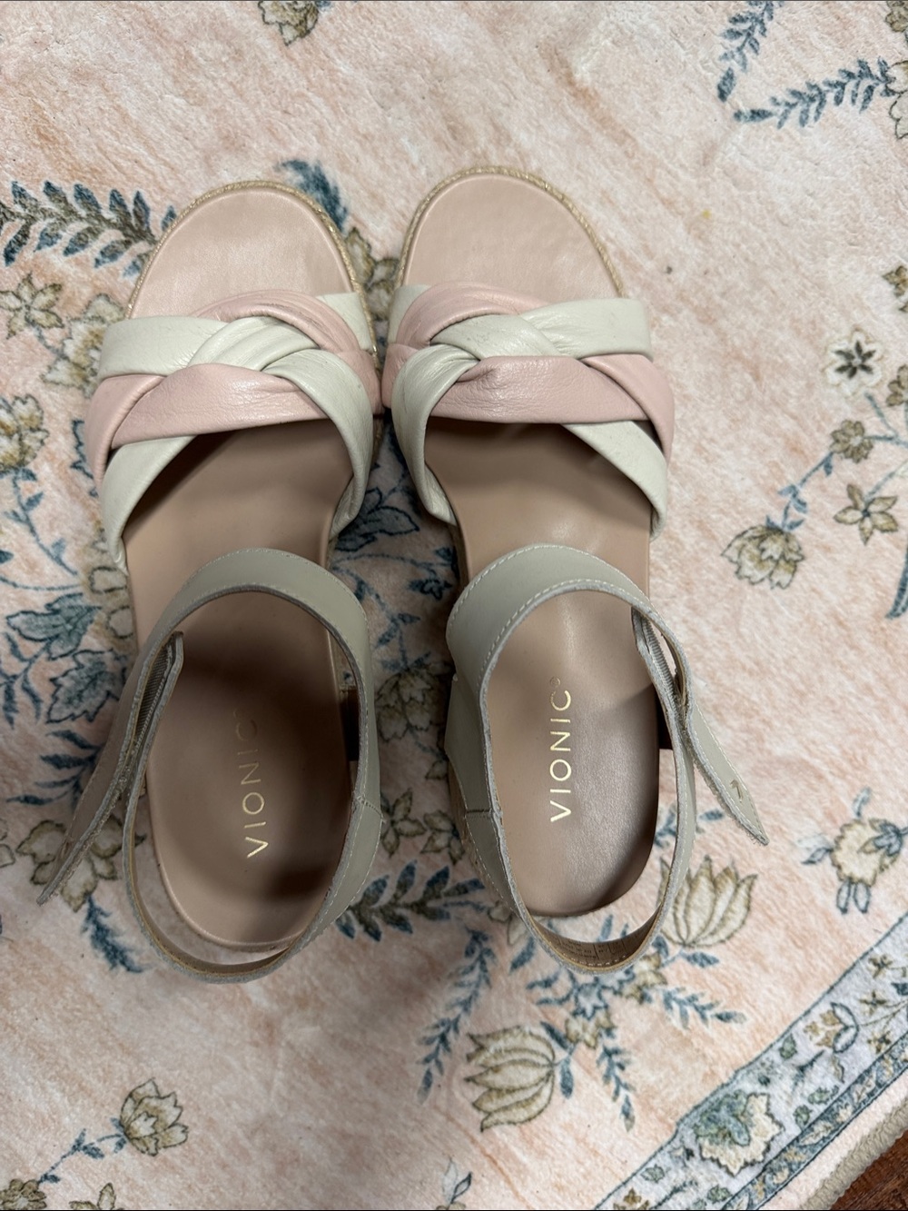 Vionic Women's Pink & Cream Braided Ankle-Strap Sandals